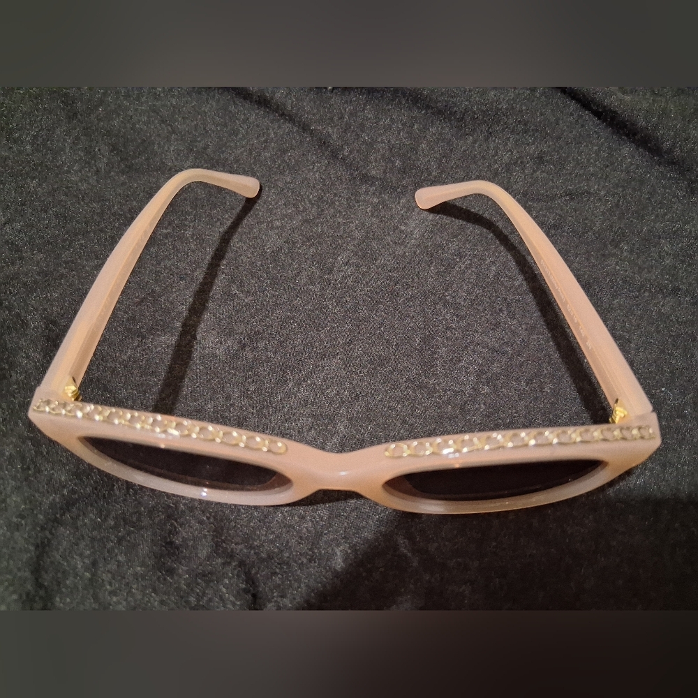 Round Nude Women’s Sunglasses with Gold Chain Accent - Picture 2 of 7